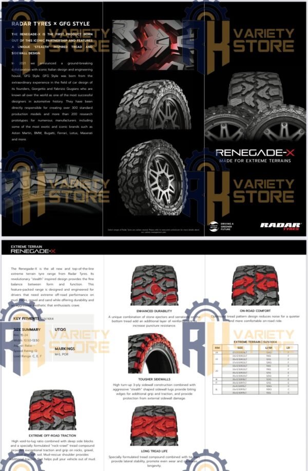 RADAR 31*10.50R15LT 109Q RENEGADE X- M/T (MUD TERRAIN) CHINA 31*10.5R15 - Image 2