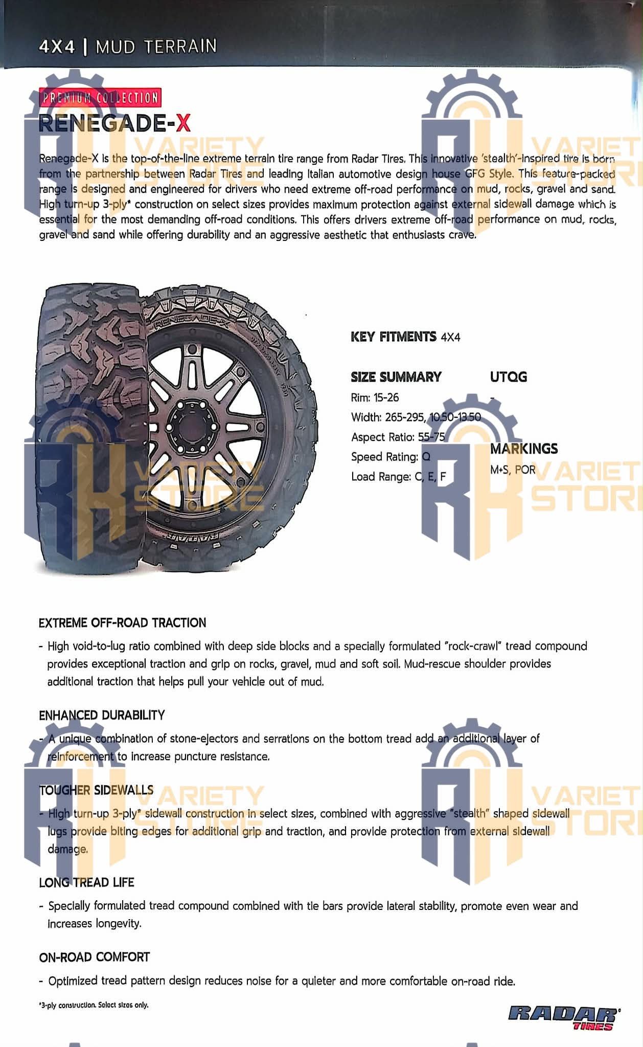 RADAR THAILAND 33*12.50R20 114Q RENEGADE X- M/T (MUD TERRAIN) 33*12.50R20 - Image 3