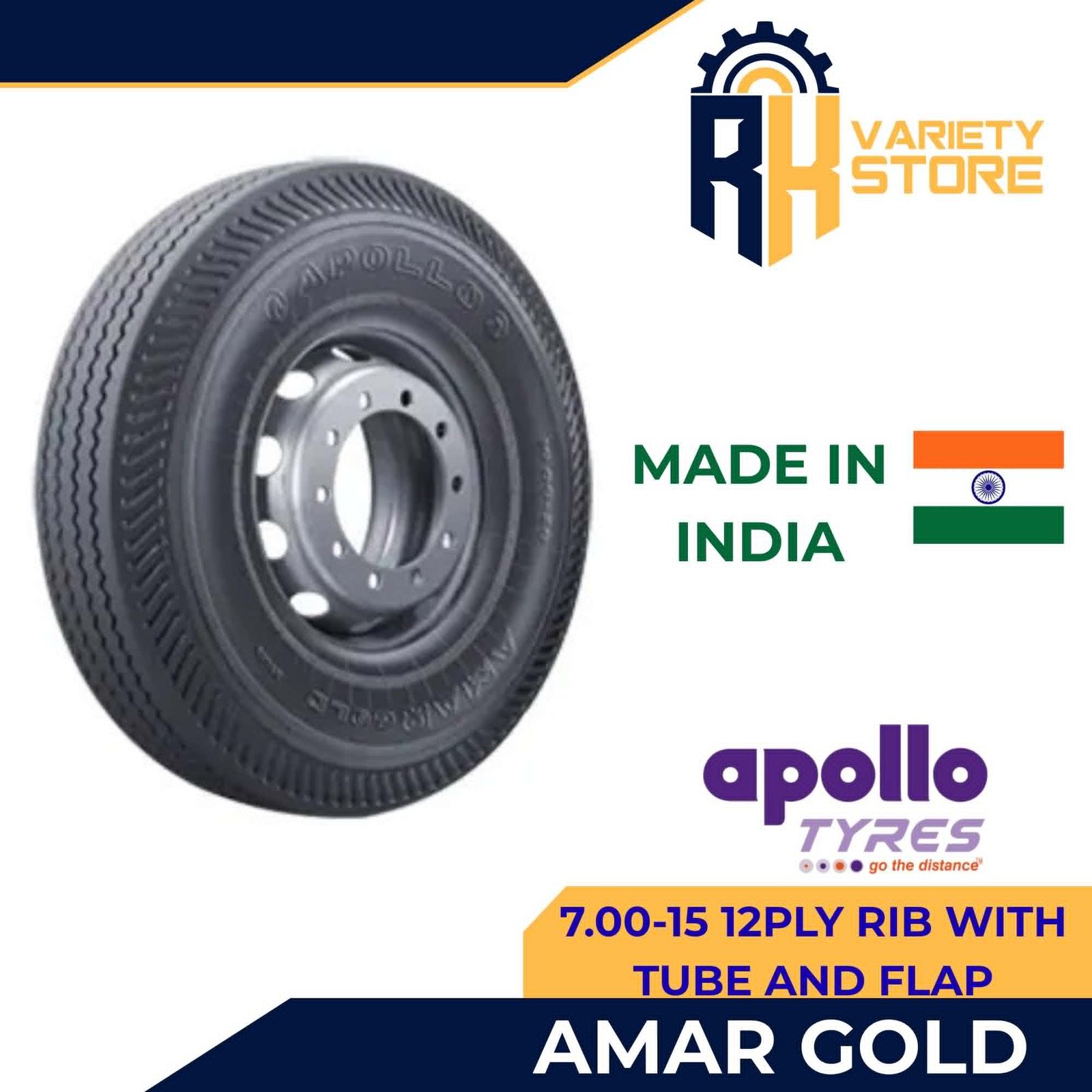 APOLLO 7.00-15 12PLY RIB AMAR GOLD LIGHT TRUCK TIRE INDIA 700-15