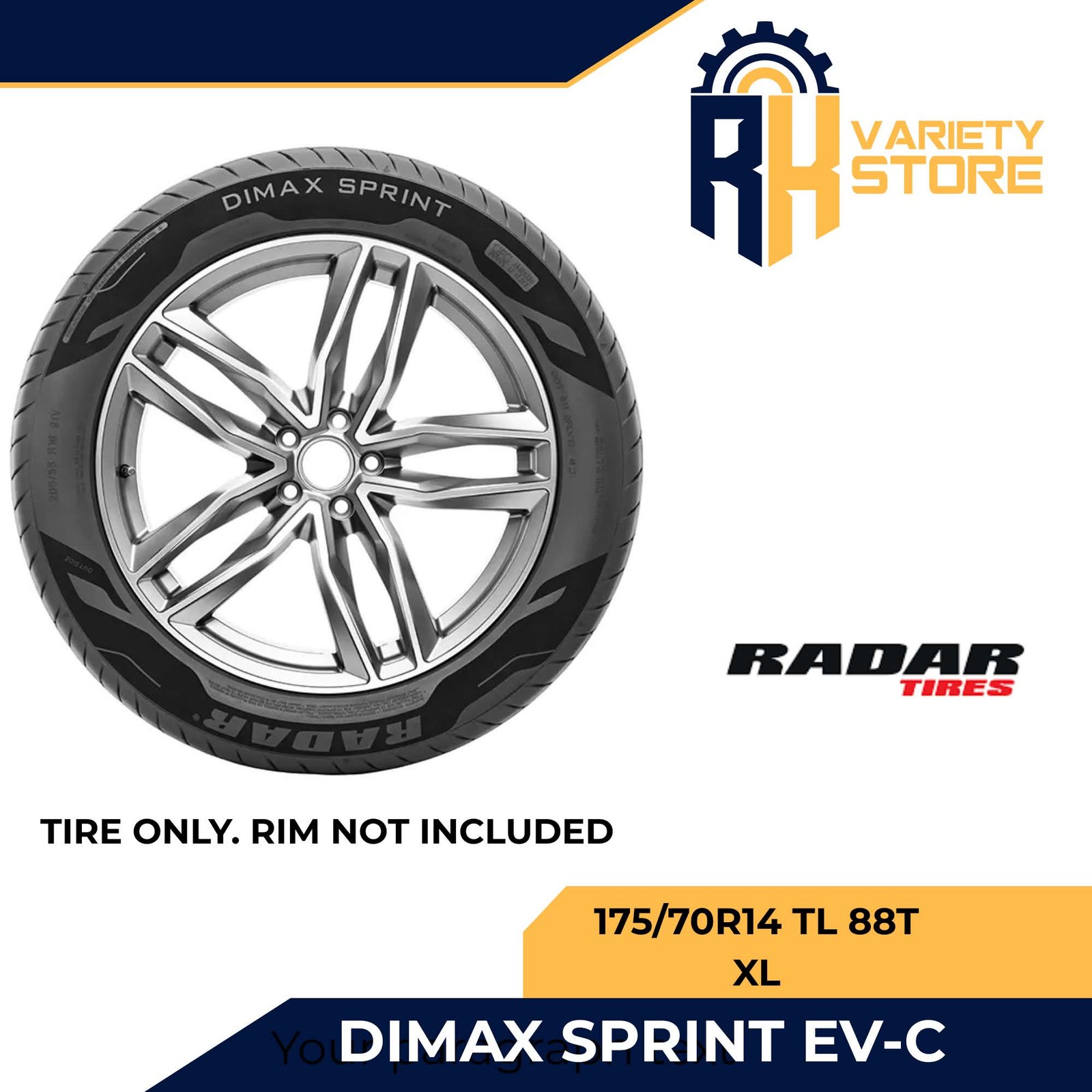 RADAR THAILAND 175/70R14 88T XL DIMAX SPRINT EV COMPATIBLE ULTRA HIGH PERFORMANCE TIRES