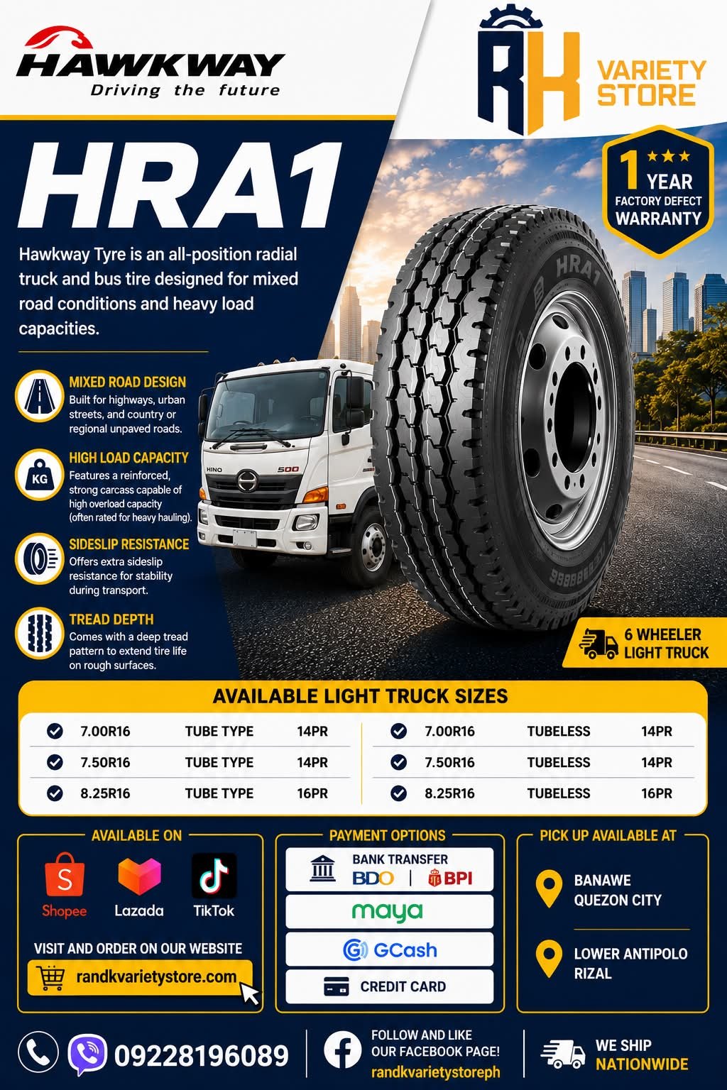 HAWKWAY 7.50R16 14PR 122/118L MIX HRA1 HEAVY DUTY TIRES MADE IN CHINA 750R16 - Image 2